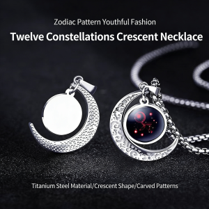 Zodiac Moon Crescent Pendant: Ancient Eastern Ritual-Enhanced Celestial Symbol Accessory